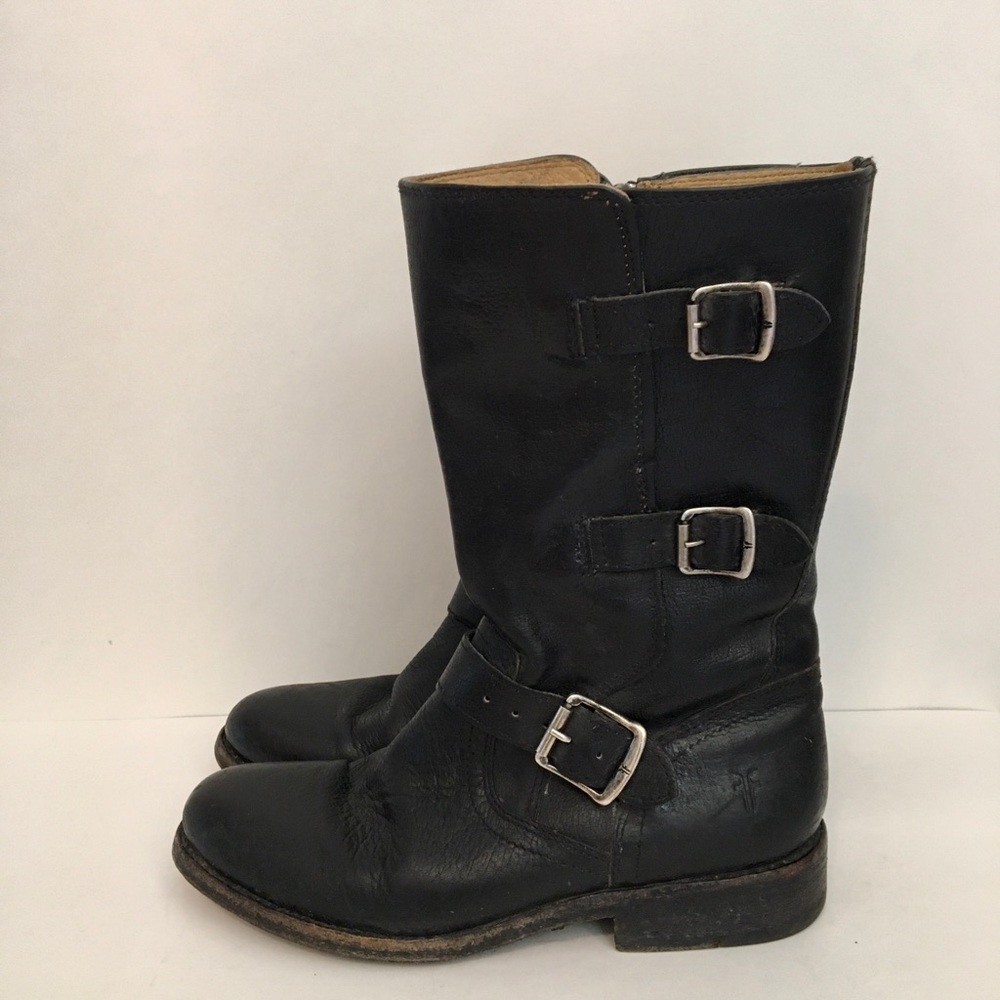 Black Leather Buckle Boots - Picture 2 of 9